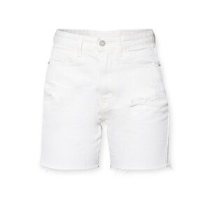 PRETTYLITTLETHING White Ripped Longline Fitted Denim Shorts